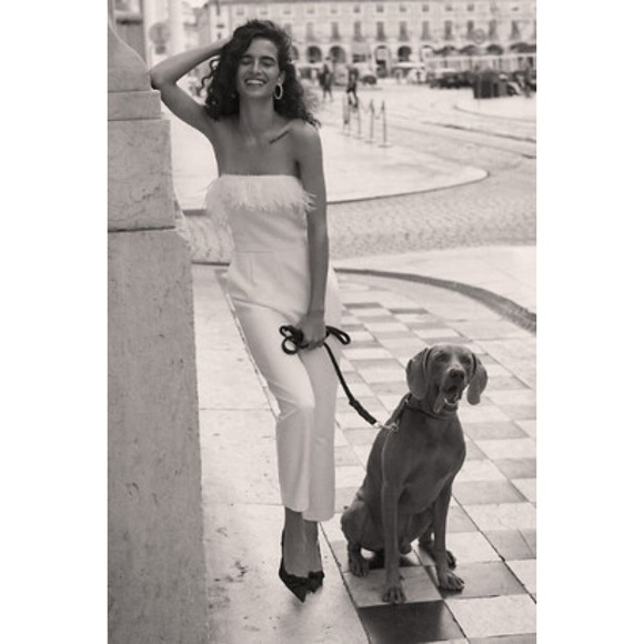 Saylor Feather Janae Jumpsuit White NYE Party Going Out Strapless BHLDN Collab - Picture 3 of 13